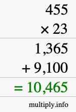 How to calculate 455 times 23 using long multiplication How to calculate 455 times 23 using long multiplication