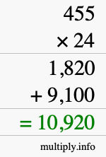How to calculate 455 times 24 using long multiplication How to calculate 455 times 24 using long multiplication