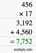 How to calculate 456 times 17 using long multiplication