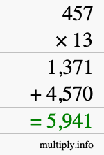 How to calculate 457 times 13 using long multiplication How to calculate 457 times 13 using long multiplication