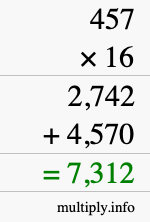 How to calculate 457 times 16 using long multiplication How to calculate 457 times 16 using long multiplication