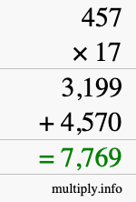 How to calculate 457 times 17 using long multiplication