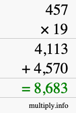 How to calculate 457 times 19 using long multiplication