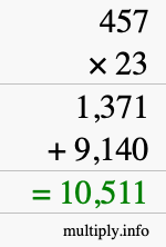 How to calculate 457 times 23 using long multiplication How to calculate 457 times 23 using long multiplication