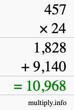 How to calculate 457 times 24 using long multiplication How to calculate 457 times 24 using long multiplication