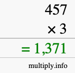 How to calculate 457 times 3 using long multiplication
