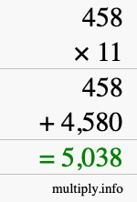 How to calculate 458 times 11 using long multiplication