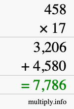How to calculate 458 times 17 using long multiplication