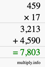How to calculate 459 times 17 using long multiplication