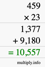 How to calculate 459 times 23 using long multiplication