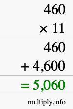 How to calculate 460 times 11 using long multiplication