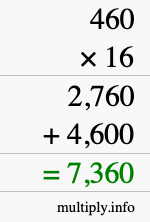 How to calculate 460 times 16 using long multiplication