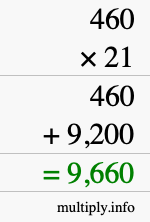 How to calculate 460 times 21 using long multiplication