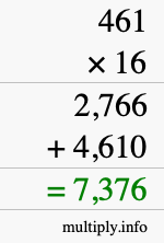 How to calculate 461 times 16 using long multiplication