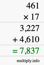 How to calculate 461 times 17 using long multiplication