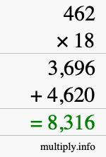 How to calculate 462 times 18 using long multiplication How to calculate 462 times 18 using long multiplication