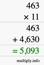 How to calculate 463 times 11 using long multiplication