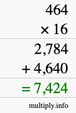 How to calculate 464 times 16 using long multiplication