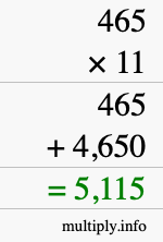 How to calculate 465 times 11 using long multiplication