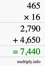 How to calculate 465 times 16 using long multiplication