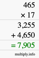 How to calculate 465 times 17 using long multiplication