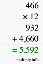 How to calculate 466 times 12 using long multiplication How to calculate 466 times 12 using long multiplication
