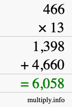How to calculate 466 times 13 using long multiplication How to calculate 466 times 13 using long multiplication