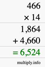 How to calculate 466 times 14 using long multiplication