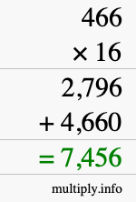 How to calculate 466 times 16 using long multiplication