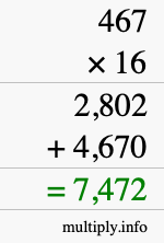 How to calculate 467 times 16 using long multiplication
