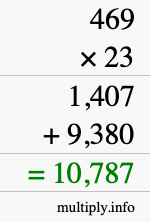 How to calculate 469 times 23 using long multiplication