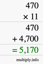 How to calculate 470 times 11 using long multiplication