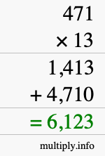 How to calculate 471 times 13 using long multiplication How to calculate 471 times 13 using long multiplication