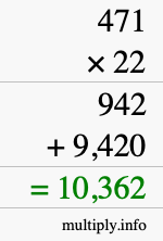 How to calculate 471 times 22 using long multiplication How to calculate 471 times 22 using long multiplication