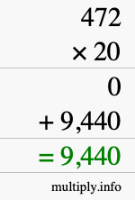 How to calculate 472 times 20 using long multiplication