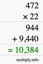 How to calculate 472 times 22 using long multiplication How to calculate 472 times 22 using long multiplication
