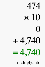 How to calculate 474 times 10 using long multiplication How to calculate 474 times 10 using long multiplication
