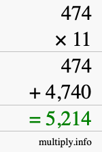 How to calculate 474 times 11 using long multiplication