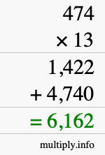 How to calculate 474 times 13 using long multiplication How to calculate 474 times 13 using long multiplication