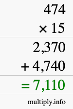 How to calculate 474 times 15 using long multiplication