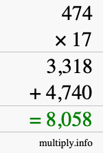 How to calculate 474 times 17 using long multiplication