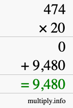 How to calculate 474 times 20 using long multiplication