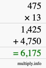 How to calculate 475 times 13 using long multiplication How to calculate 475 times 13 using long multiplication