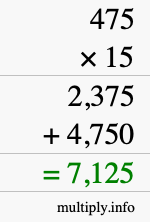 How to calculate 475 times 15 using long multiplication How to calculate 475 times 15 using long multiplication