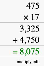 How to calculate 475 times 17 using long multiplication