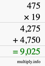 How to calculate 475 times 19 using long multiplication