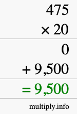 How to calculate 475 times 20 using long multiplication How to calculate 475 times 20 using long multiplication