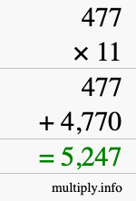 How to calculate 477 times 11 using long multiplication