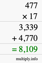 How to calculate 477 times 17 using long multiplication