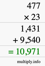 How to calculate 477 times 23 using long multiplication